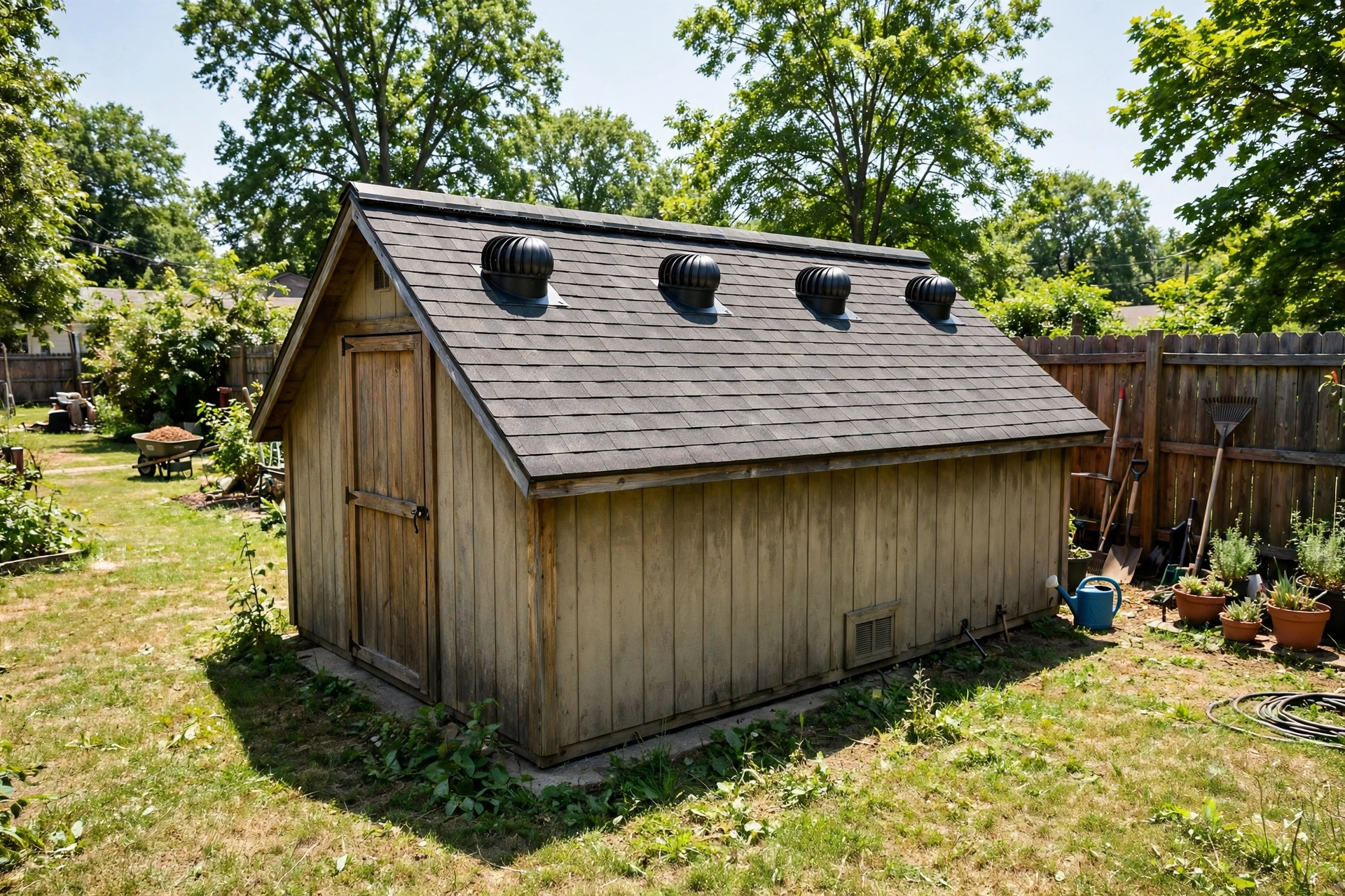 Shed Roof Ventilation Systems for Residential Storage Buildings Exposed to Summer Heat