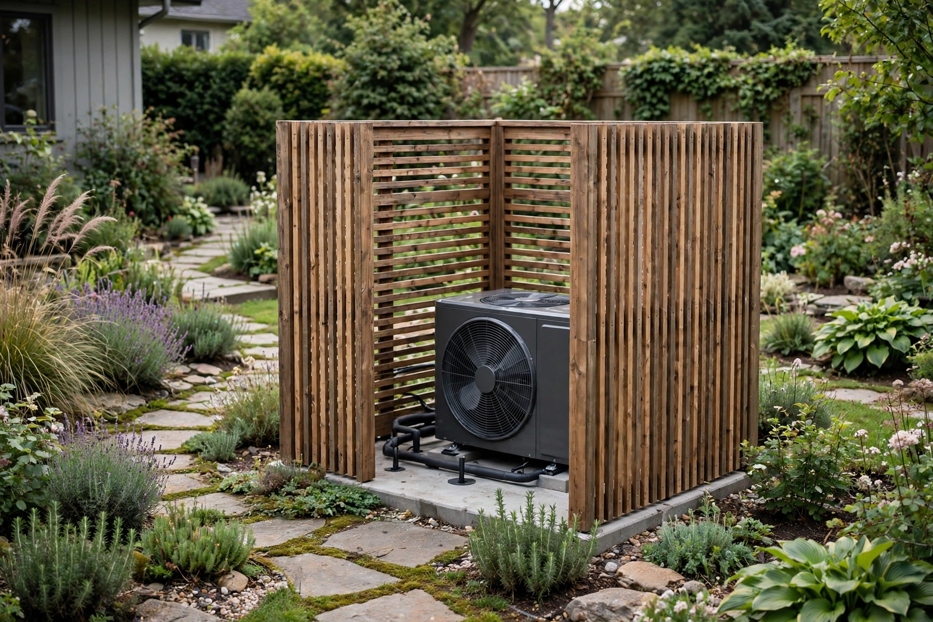Outdoor Heat Pump Screening Designs for Residential Homes Requiring Clear Equipment Airflow