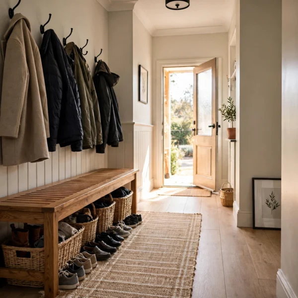 Where to Add Storage Benches in Residential Entryways With Narrow Hallway Dimensions