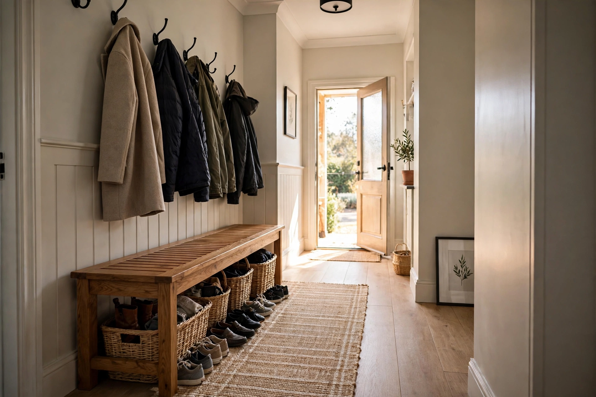 Where to Add Storage Benches in Residential Entryways With Narrow Hallway Dimensions